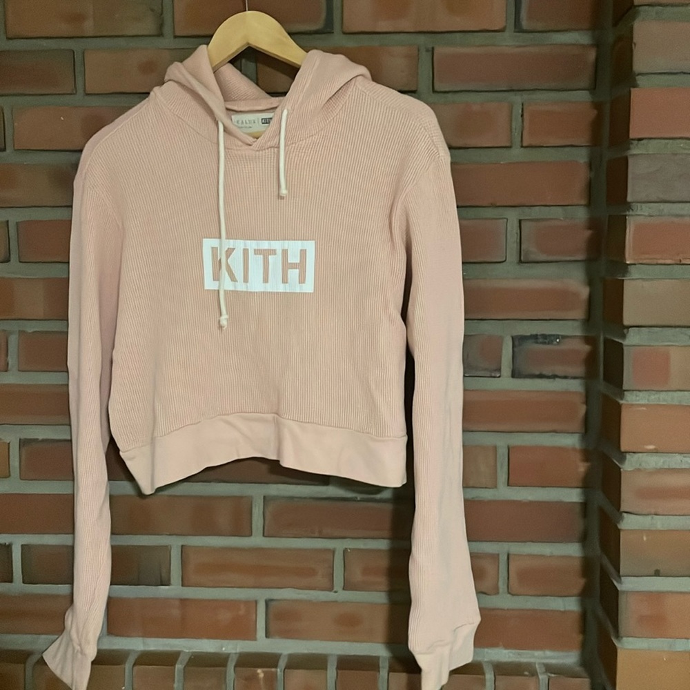 Kith XL calux thermal sweatshirt blush pink white logo front excellent condition